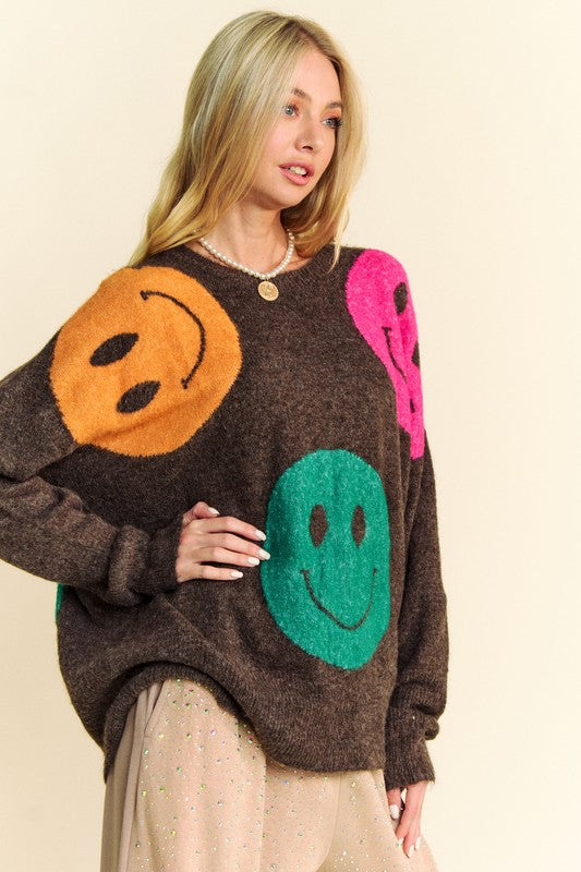 Dark Brown Davi & Dani Smile Oversize Sweater