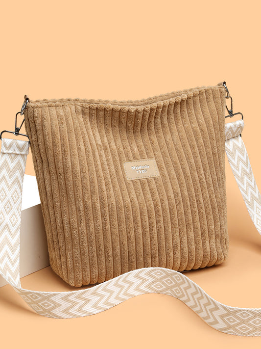 Corduroy Crossbody Bag with Removable Strap