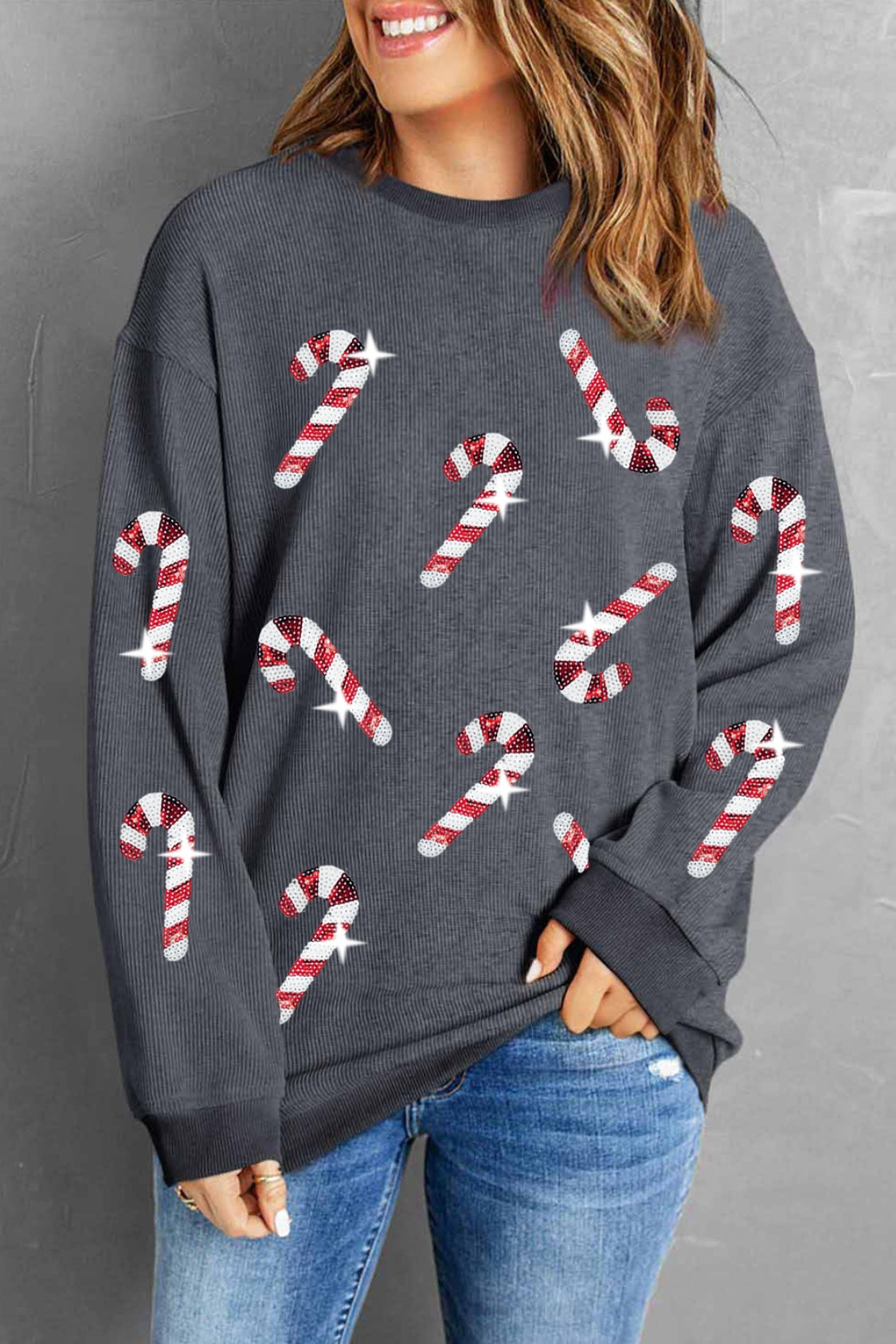 Sequin Candy Cane Sweatshirt