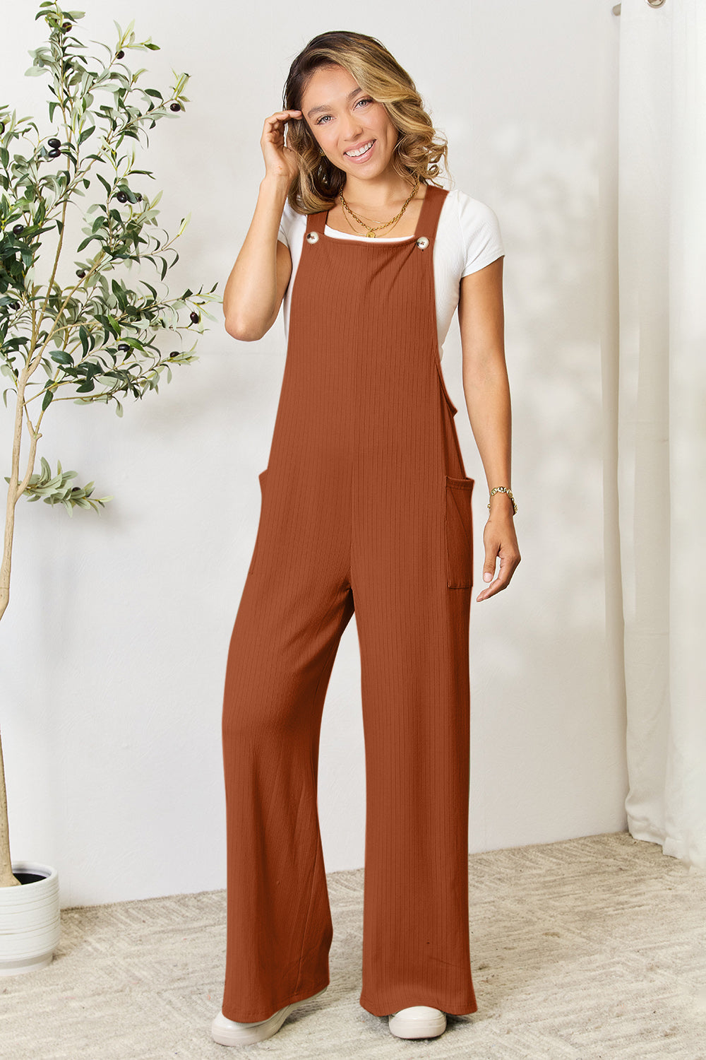 Wide Strap Overalls with Pockets