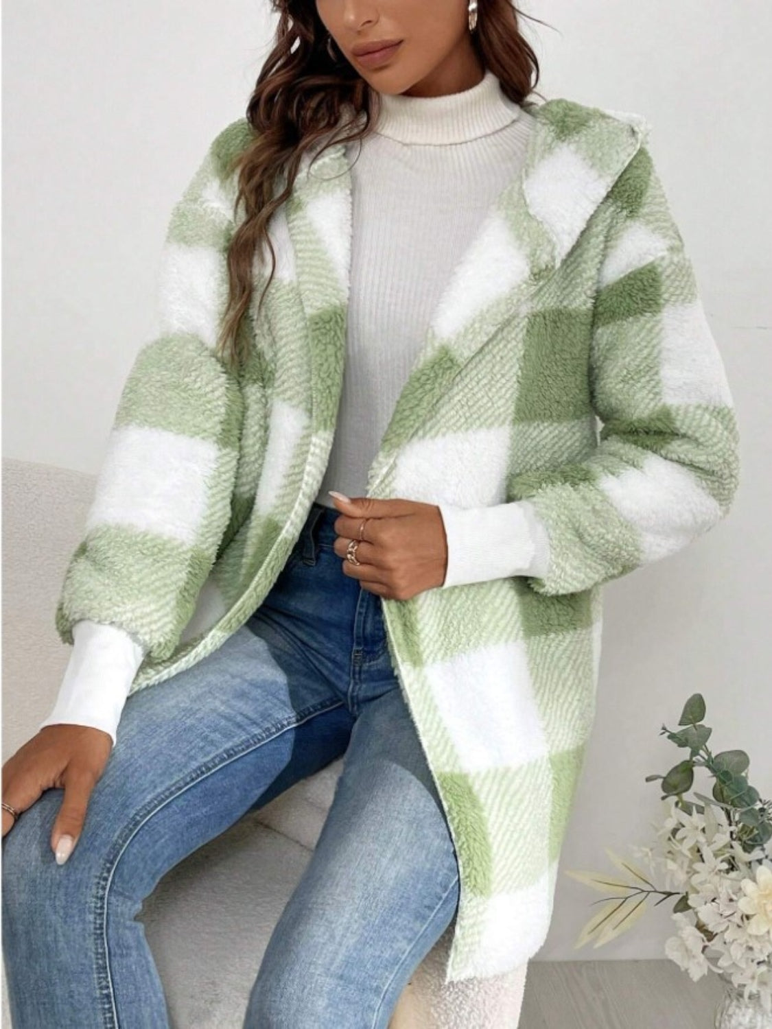 Happy Holidays Plaid Hooded Coat