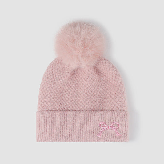 Bow Knit Hat with Pompom