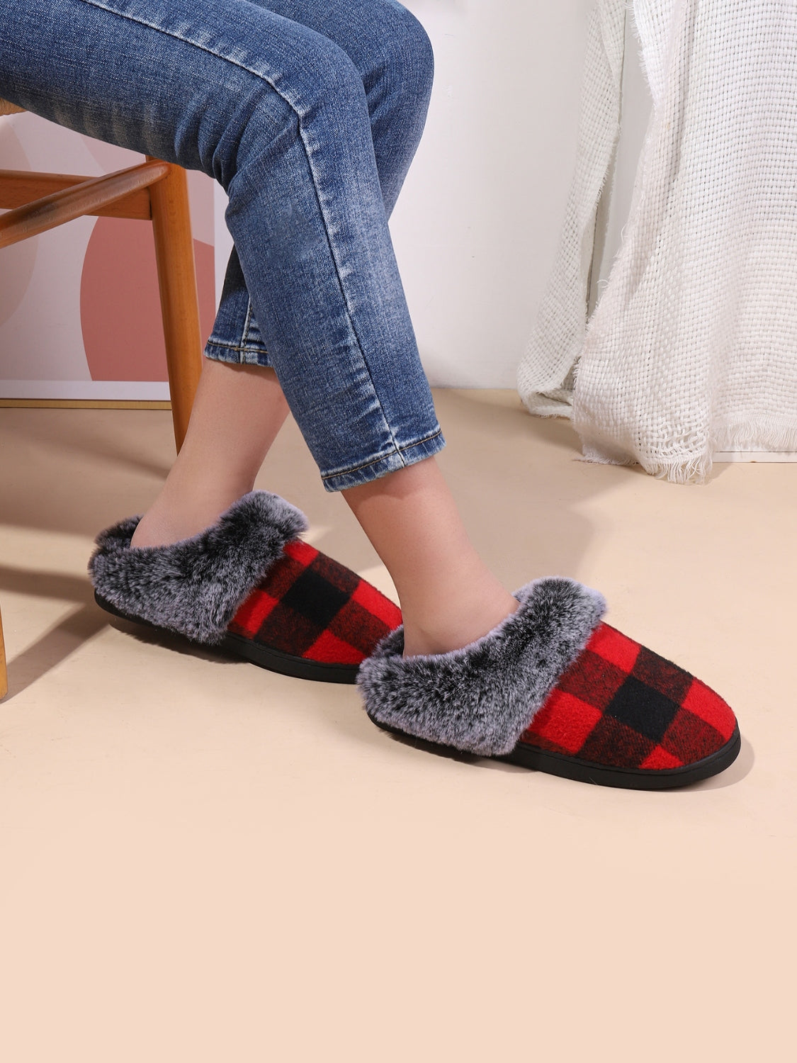 Plaid Furry Slippers