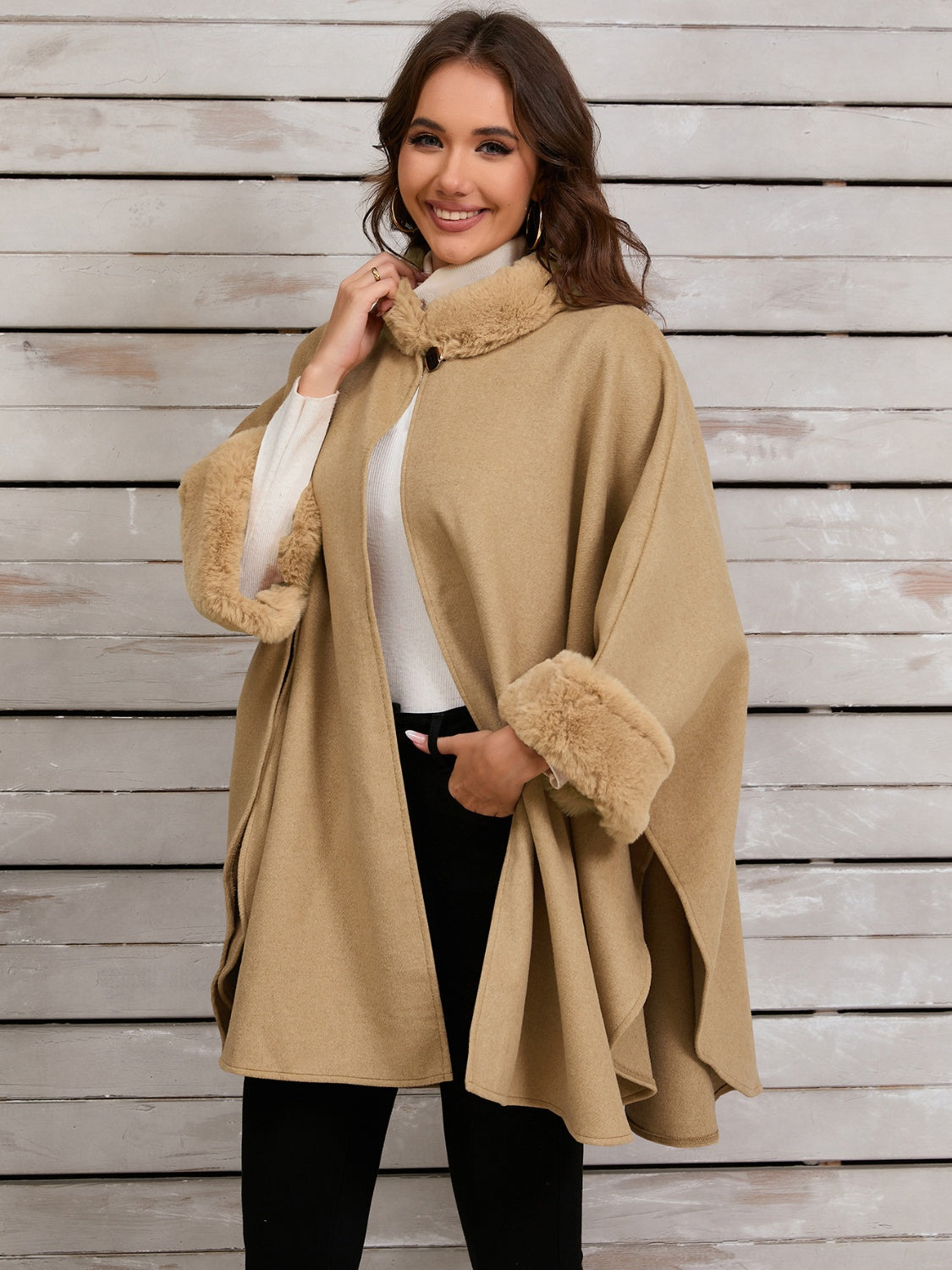 Fuzzy Trim Poncho