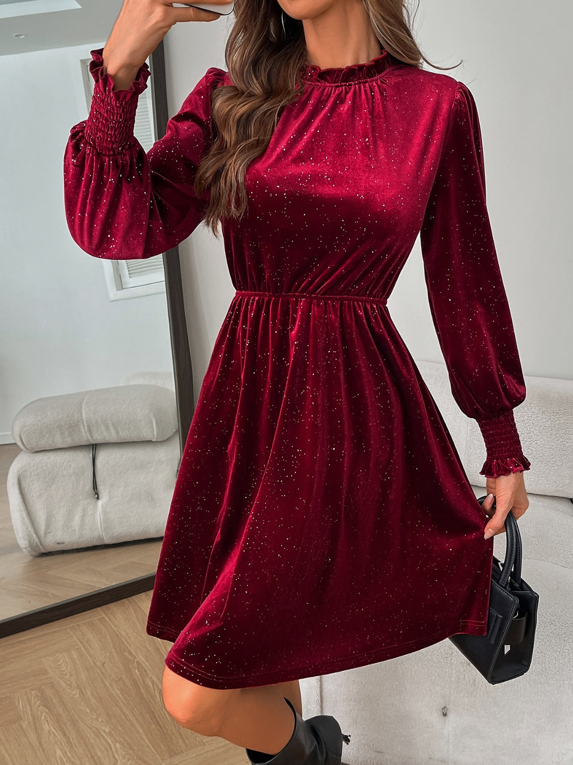 Glitter Long Sleeve Mini Dress