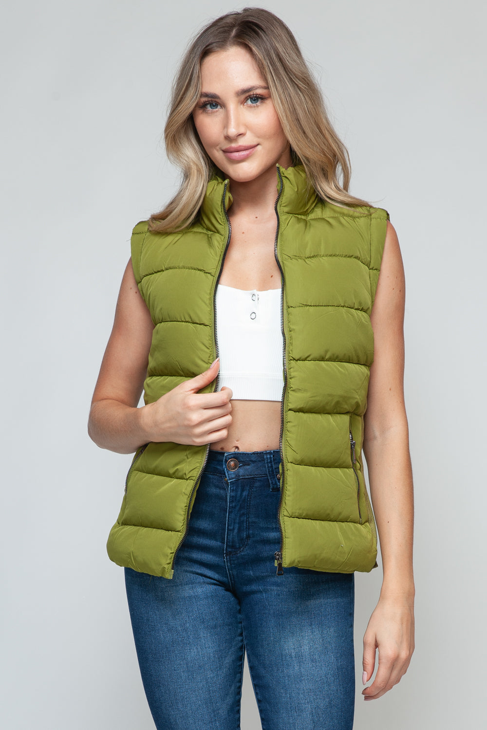 Lime Green Zip Up Turtleneck Vest with Pockets