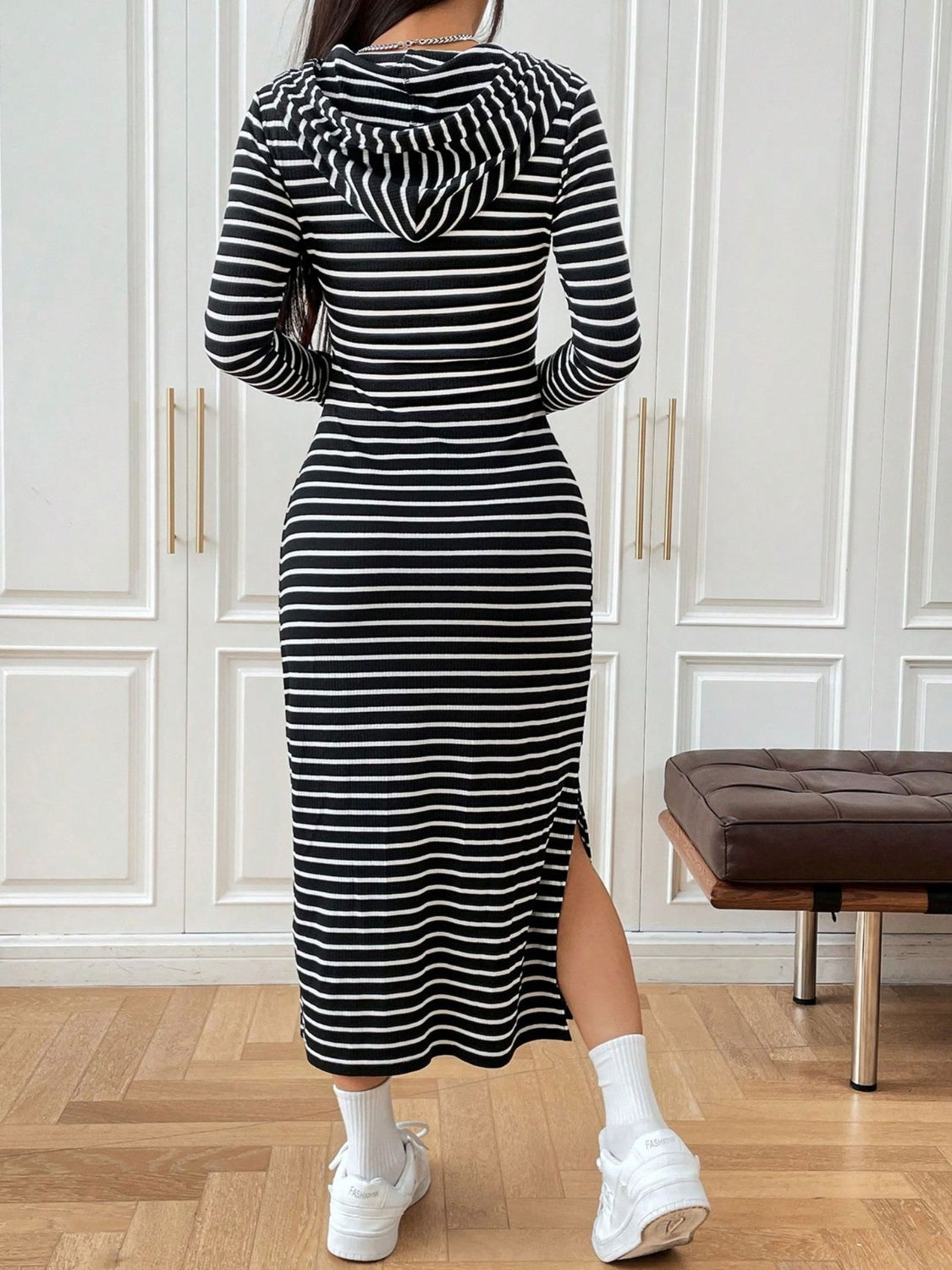 Loving the Striped Long Sleeve Hooded Dress