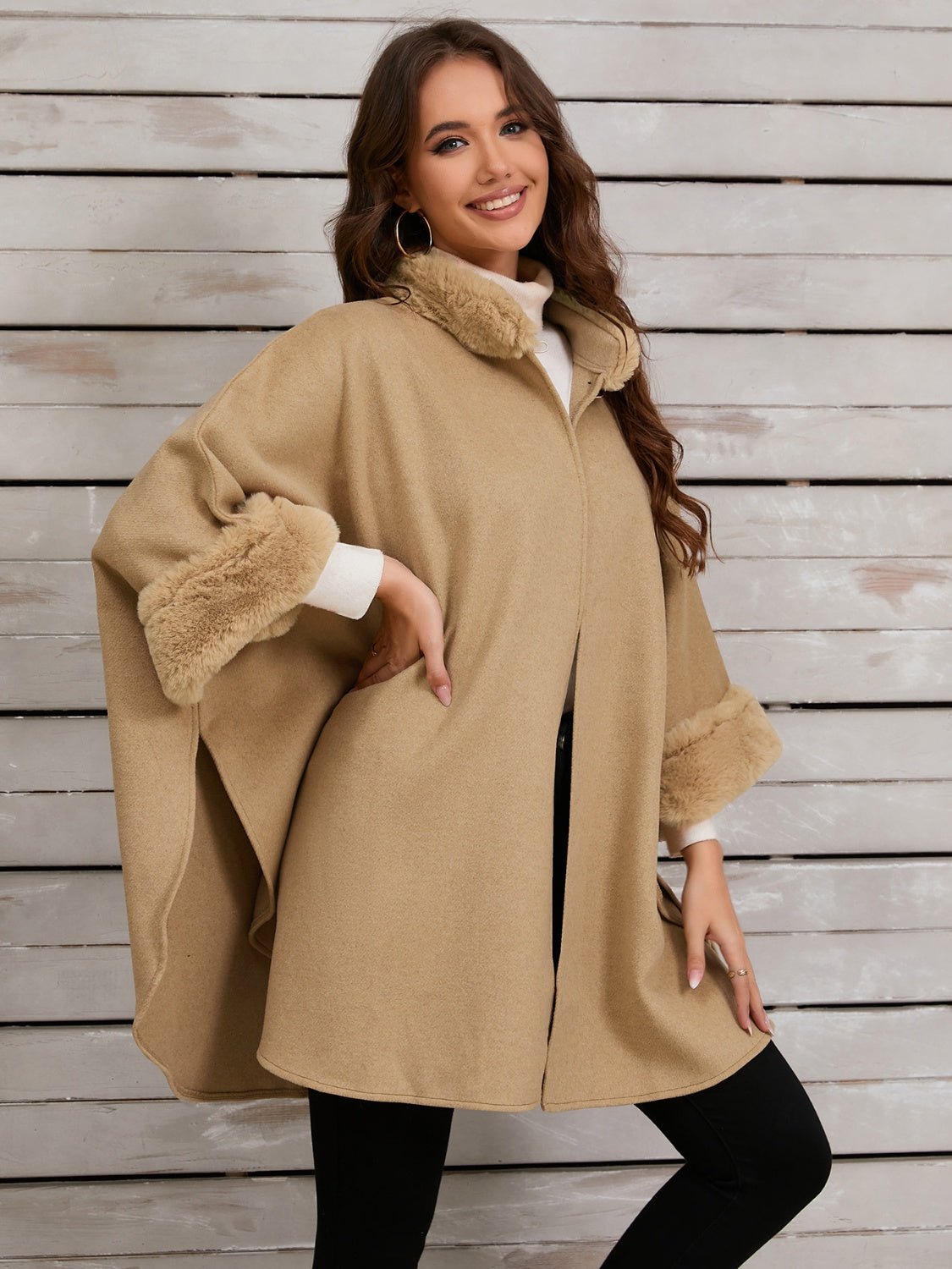 Fuzzy Trim Poncho