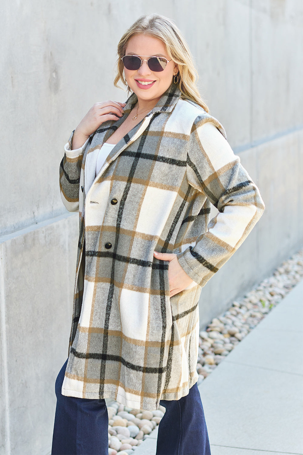 Fall-sational Plaid Button Up Lapel Collar Coat