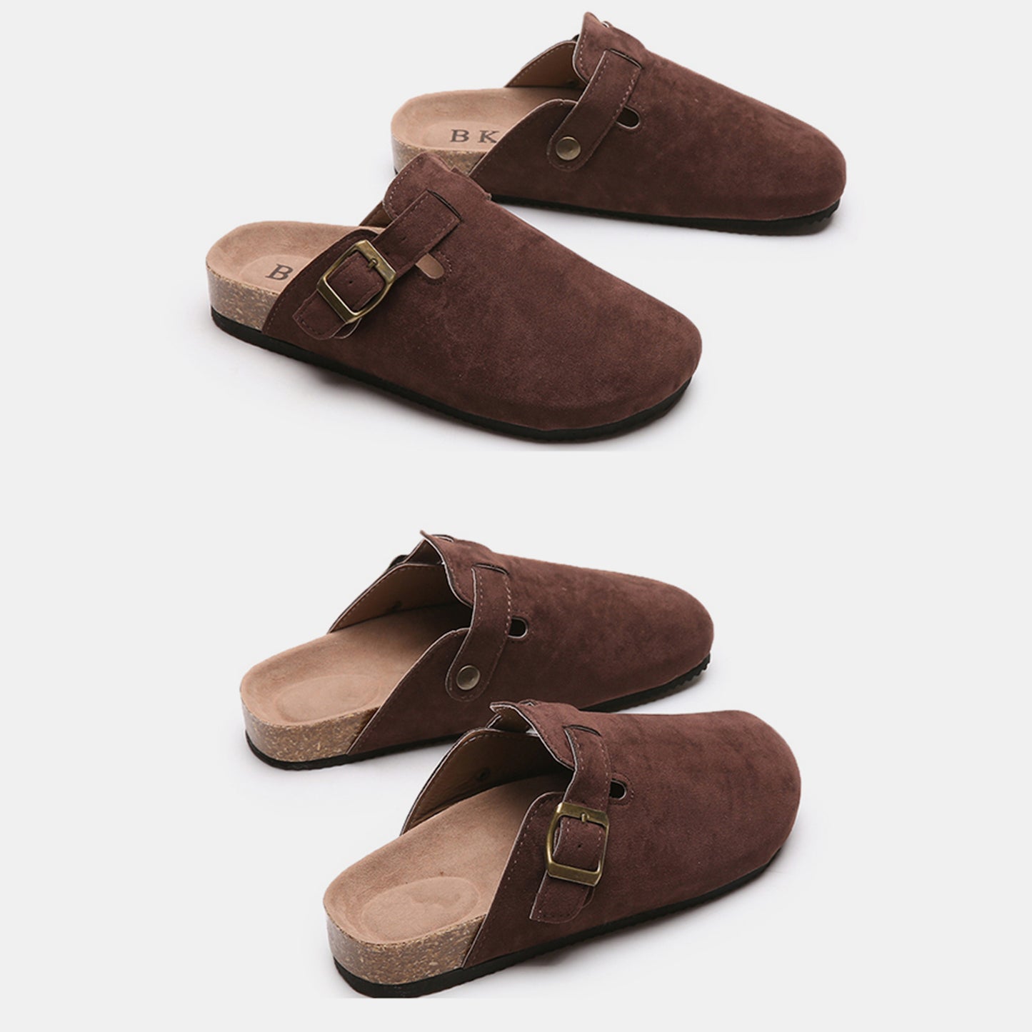 Suede Closed Toe Buckle Slides