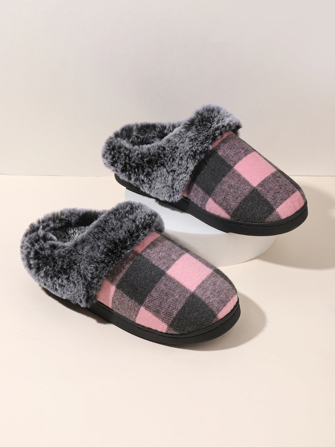 Plaid Furry Slippers