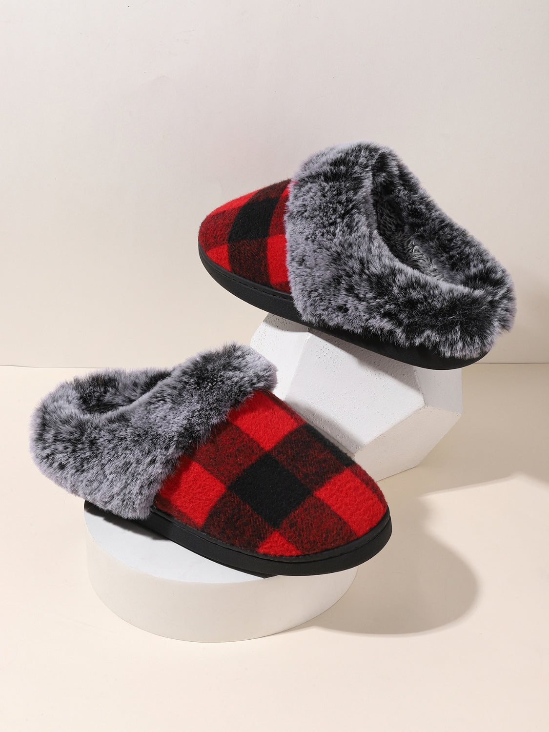 Plaid Furry Slippers