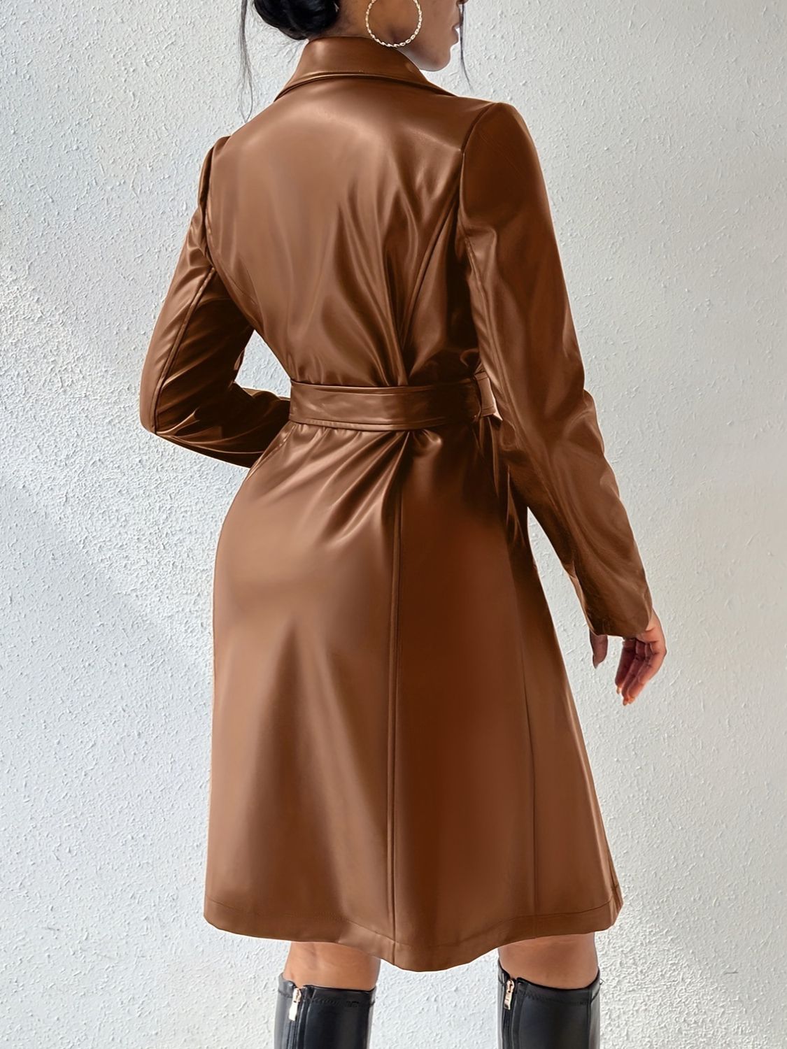 Leather Long Sleeve Trench Coat