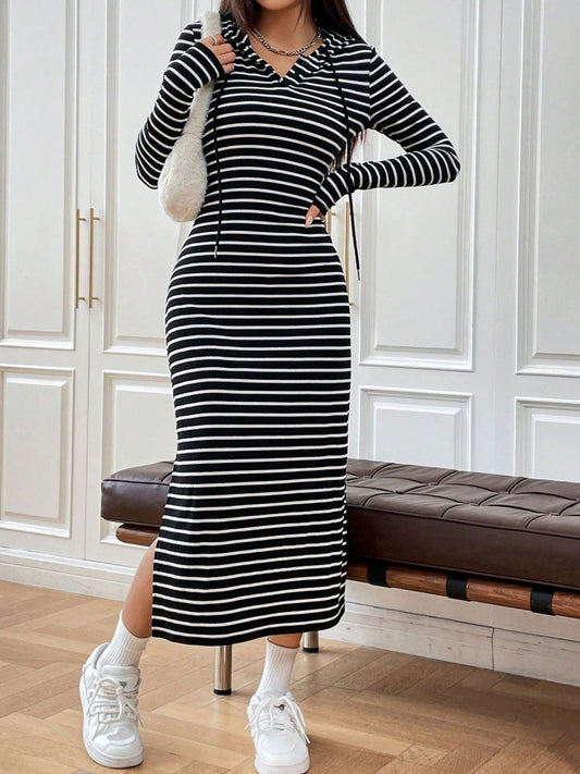 Loving the Striped Long Sleeve Hooded Dress