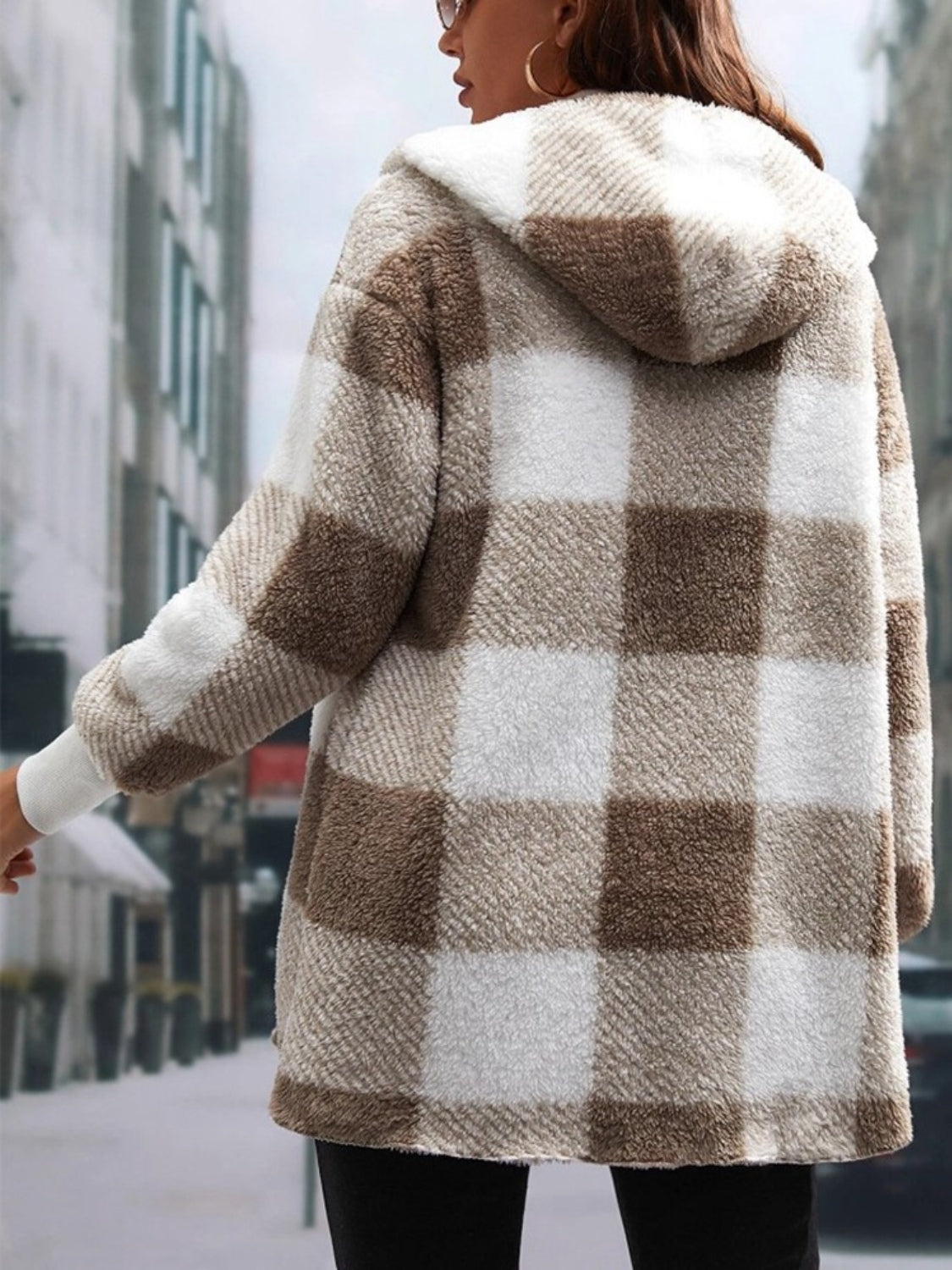 Happy Holidays Plaid Hooded Coat