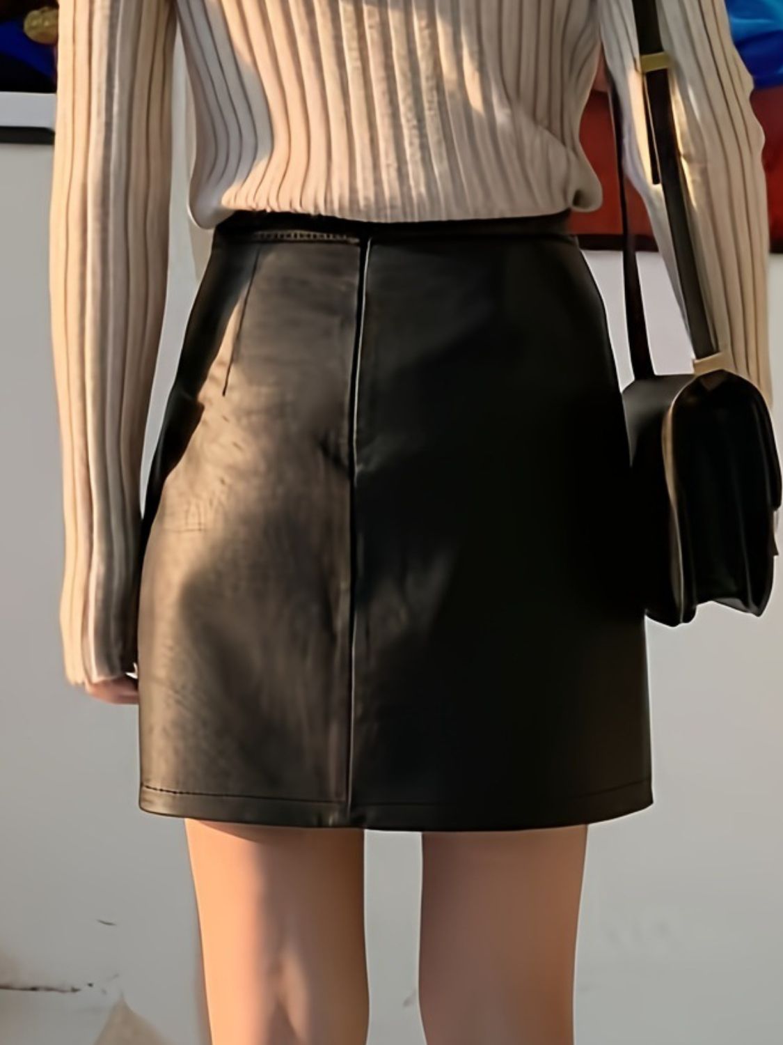 Leather Slit Mini Skirt