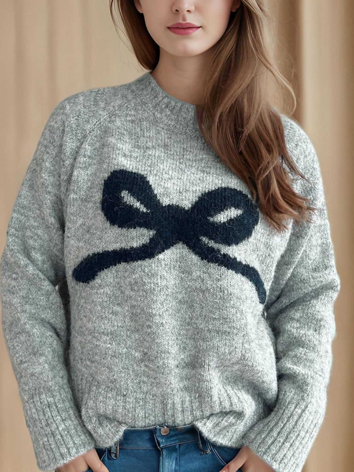 Cutesy Bow Long Sleeve Sweater