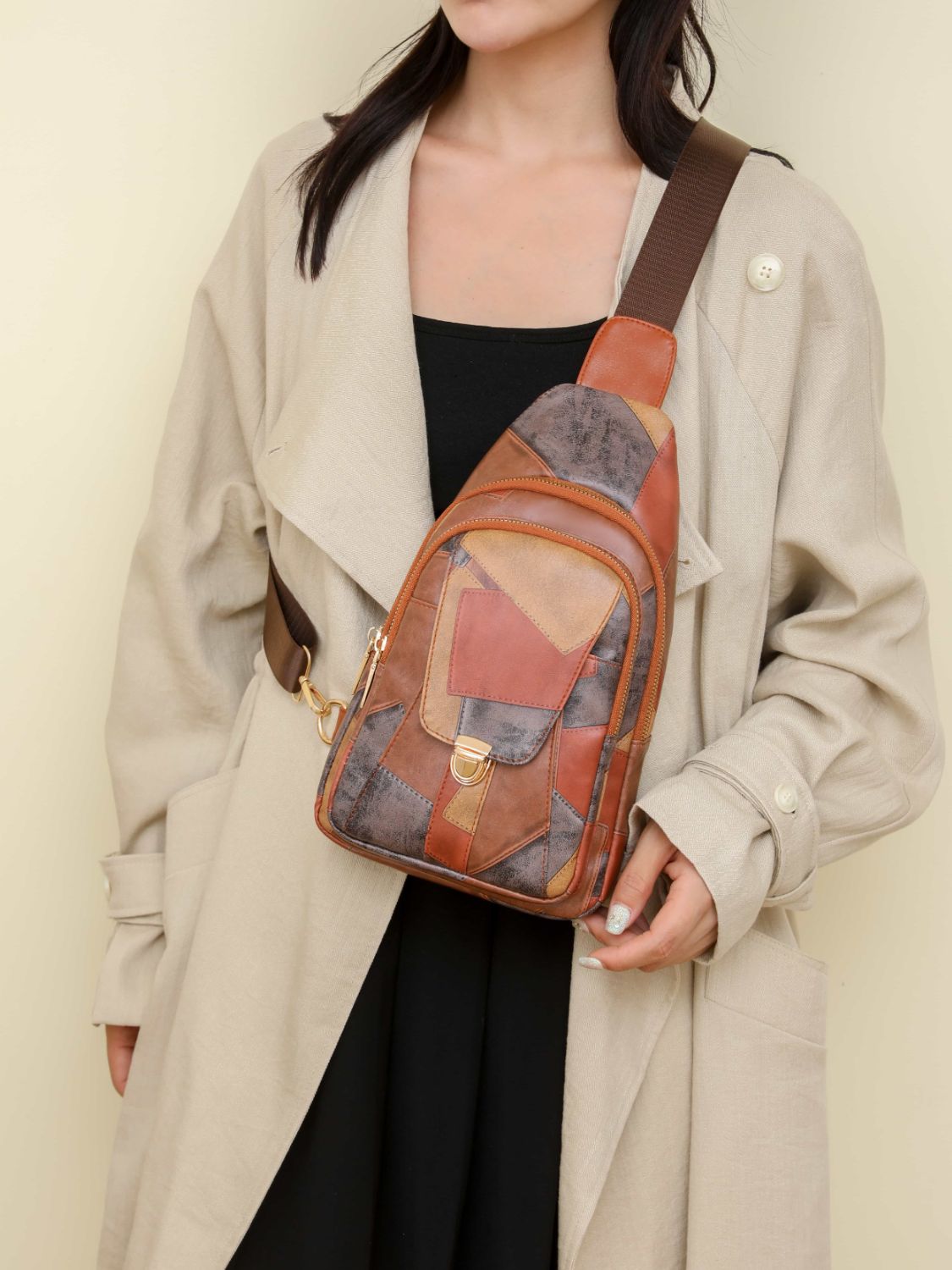 Leather Color Block Crossbody Bag