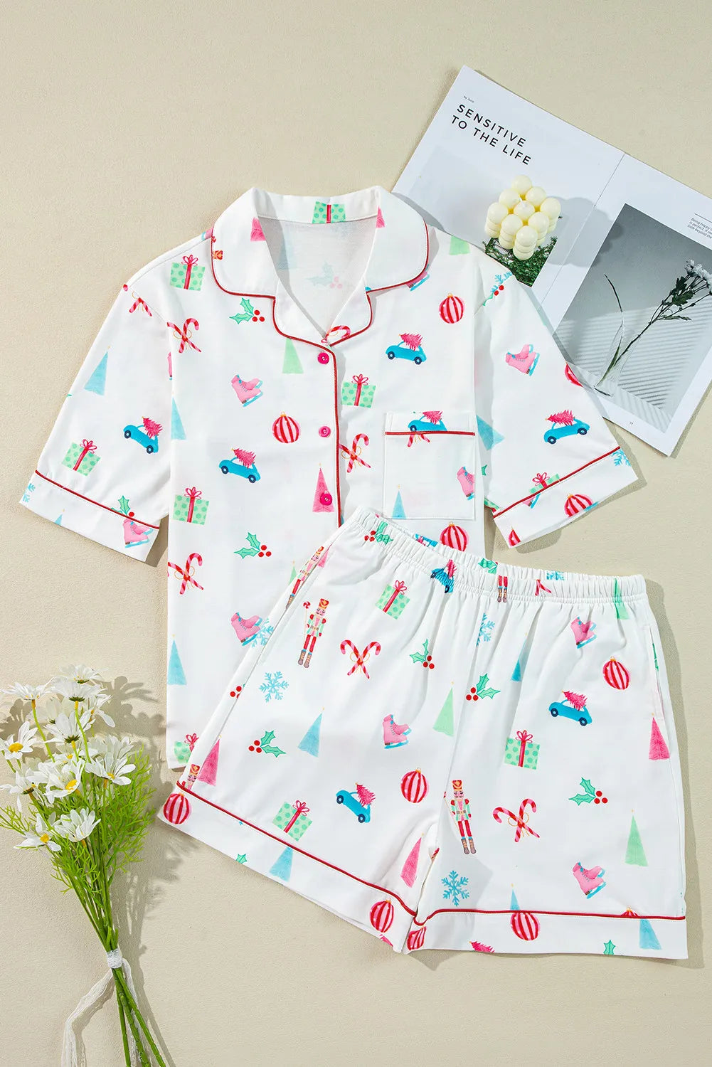 Candy Cane and Christmas Fun Top and Shorts Lounge Set