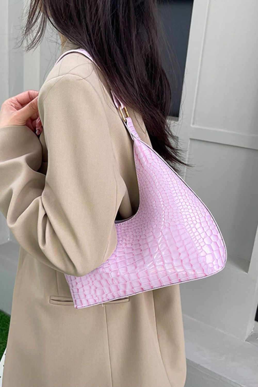 Leather Stone Texture Shoulder Bag