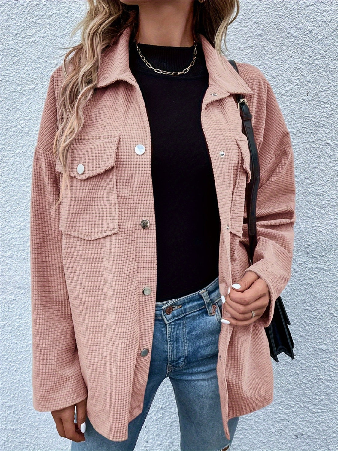 Dusty Pink Pocketed Snap Down Dropped Shoulder Jacket