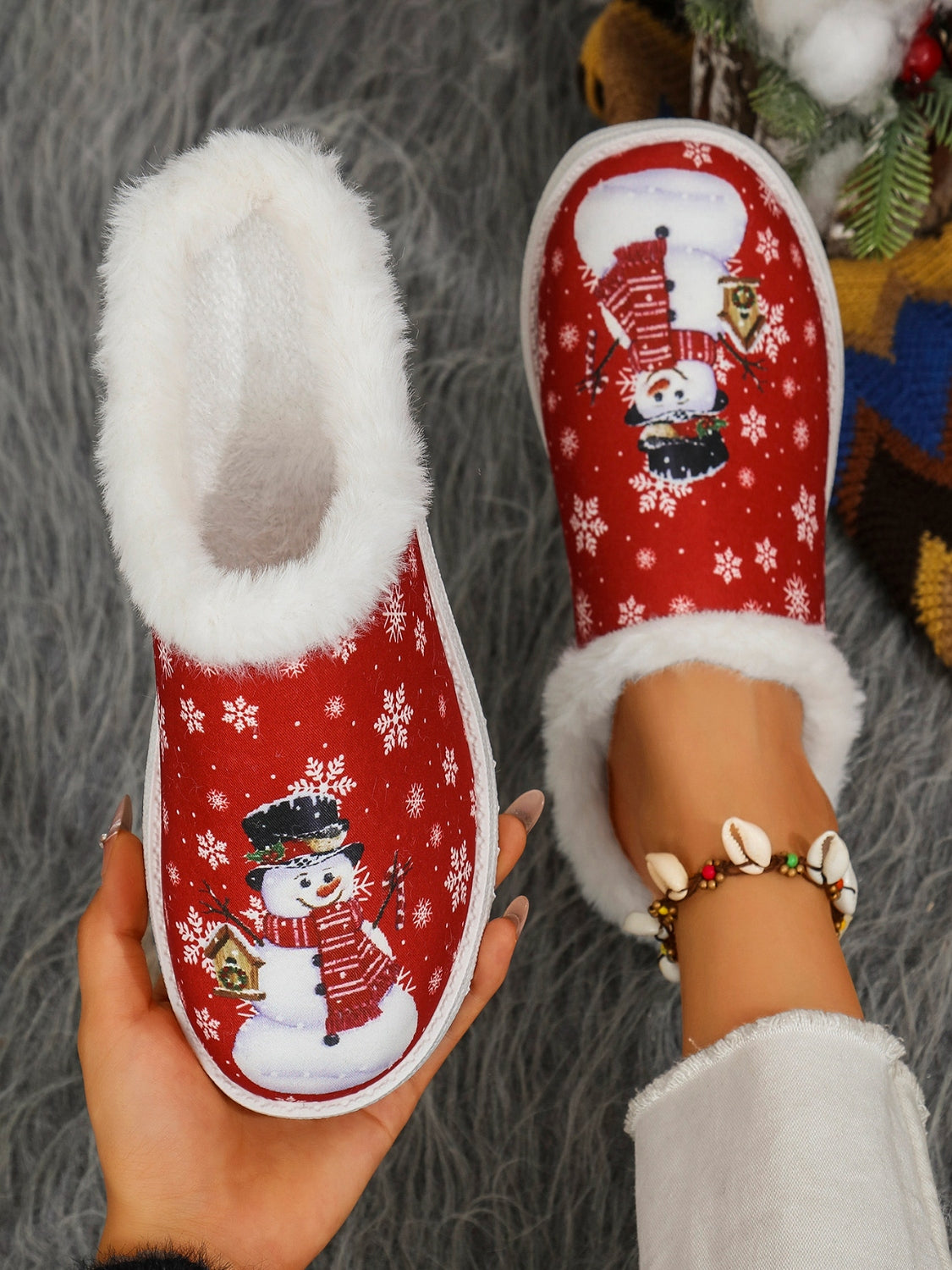 Snowman Slippers with Faux Fur