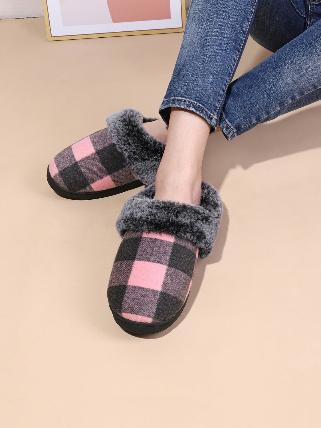 Plaid Furry Slippers