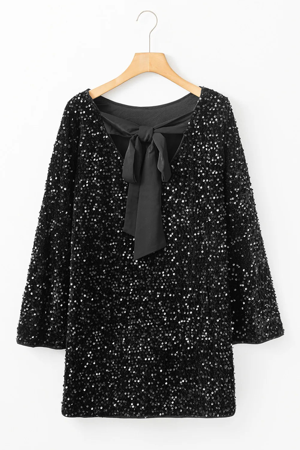 Black Sequin Long Sleeve Mini Dress