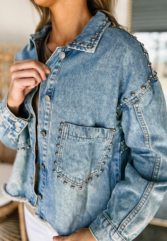 Studded Acid Wash Denim Jacket