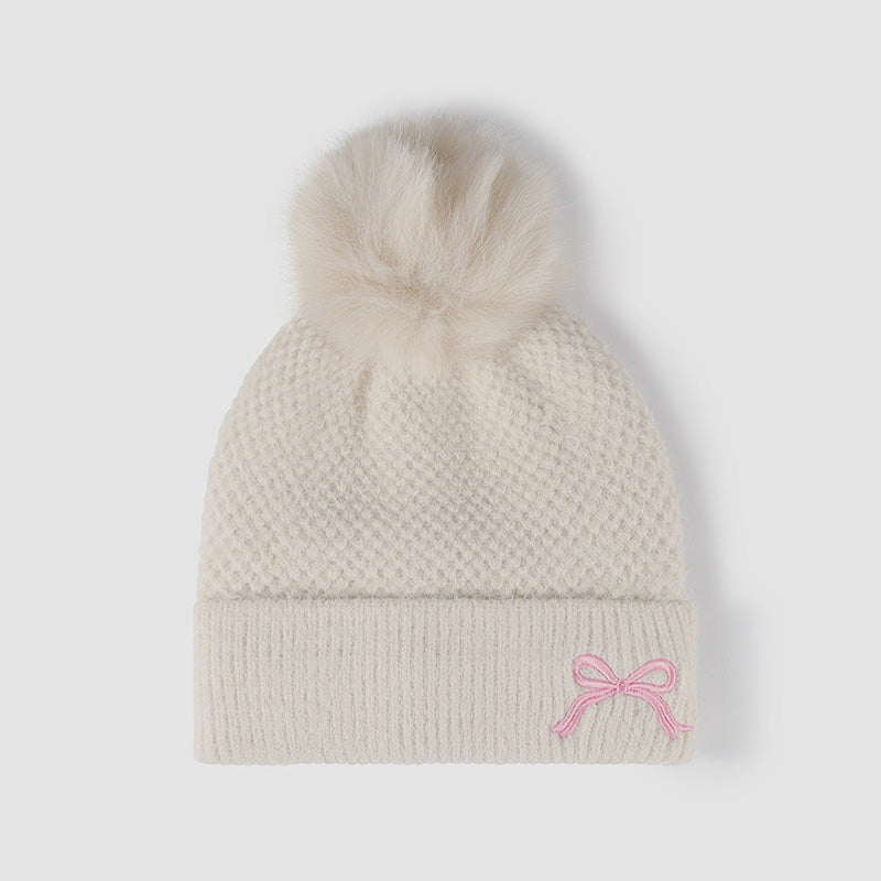 Bow Knit Hat with Pompom