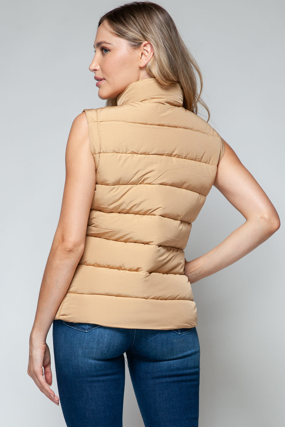 Tan Zip Up Turtleneck Vest with Pockets