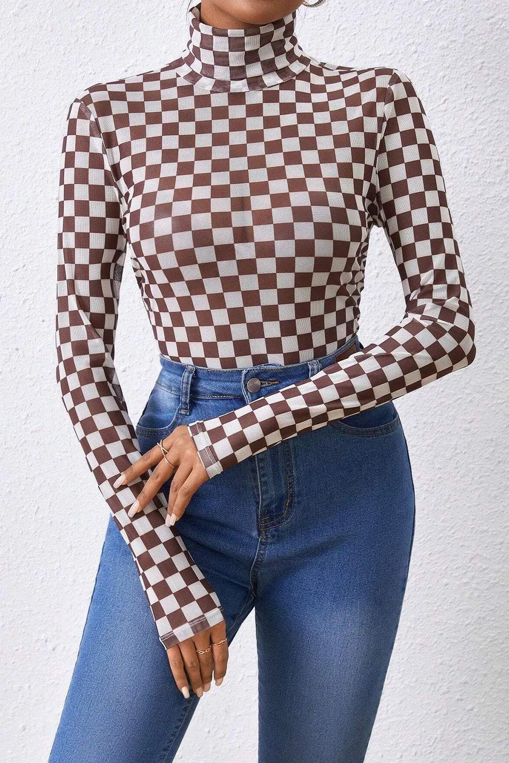 Checkmate Checkered Turtleneck Bodysuit