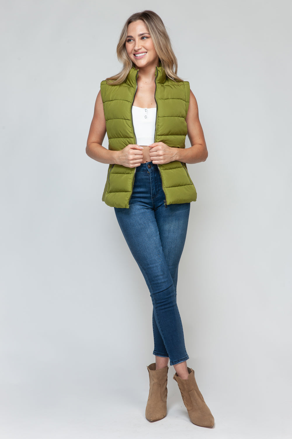 Lime Green Zip Up Turtleneck Vest with Pockets