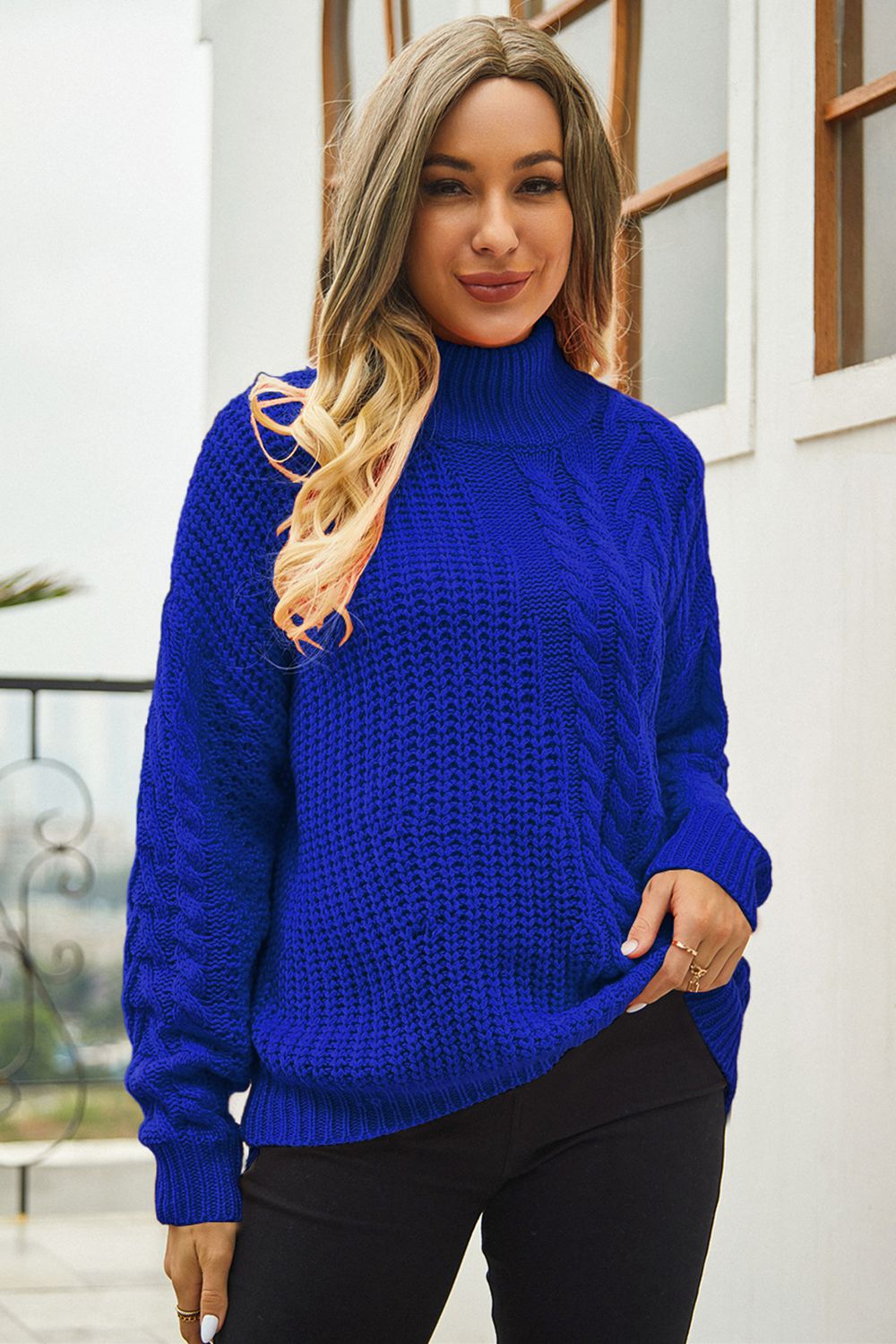 Cable-Knit Turtleneck Sweater