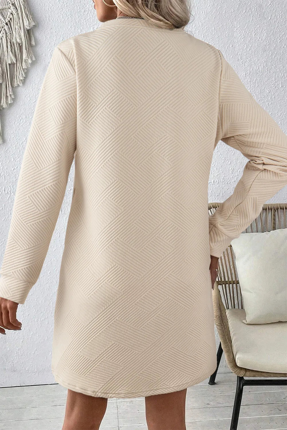 Textured Long Sleeve Mini Dress