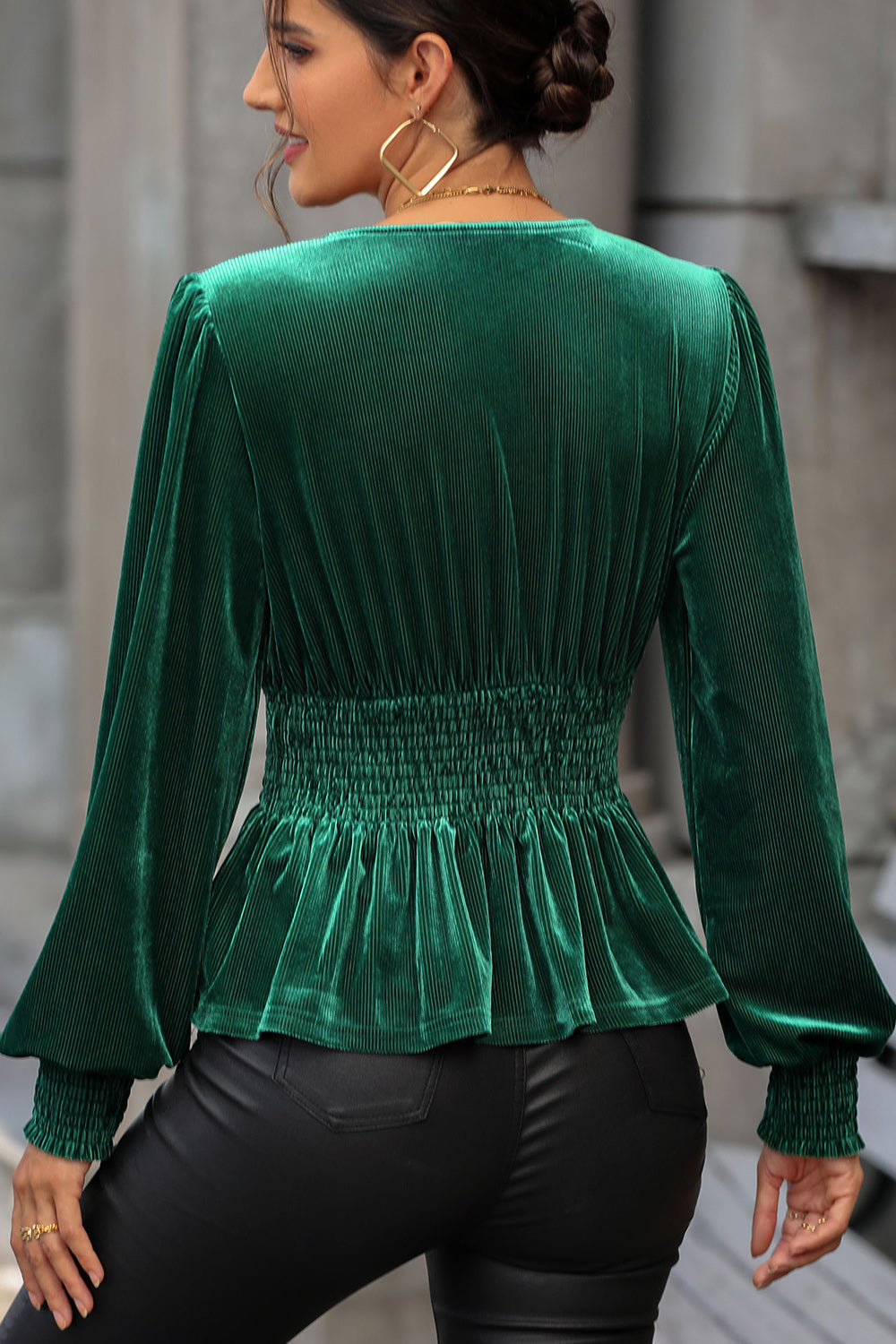 Dark Green Peplum Blouse