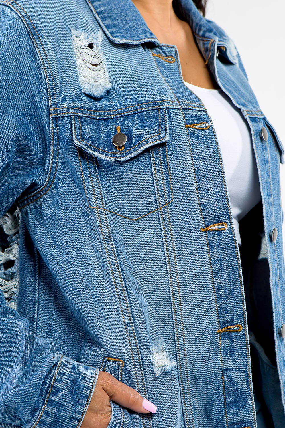 American Bazi Button Up Distressed Denim Jacket