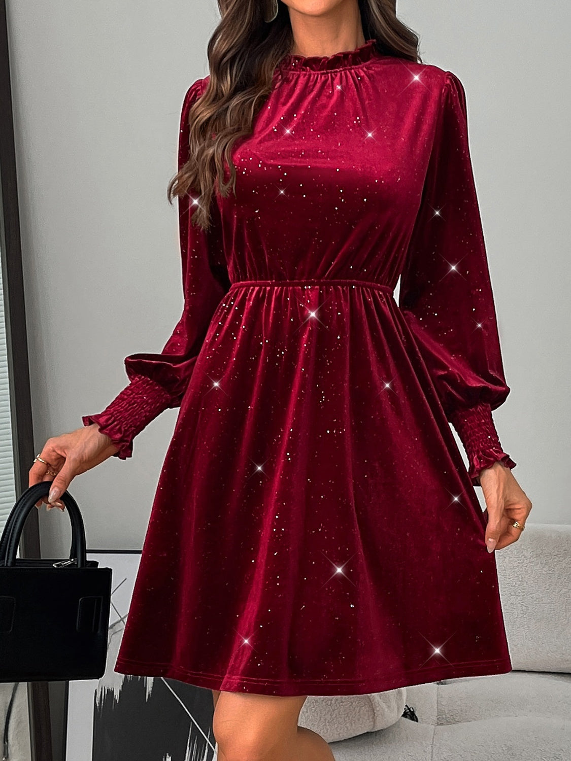 Glitter Long Sleeve Mini Dress