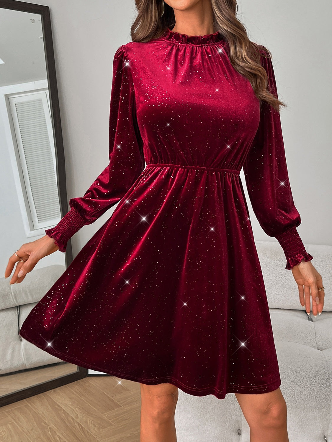 Glitter Long Sleeve Mini Dress