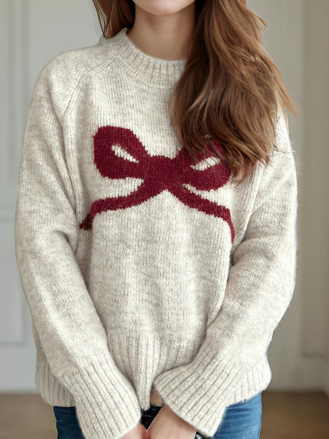 Cutesy Bow Long Sleeve Sweater