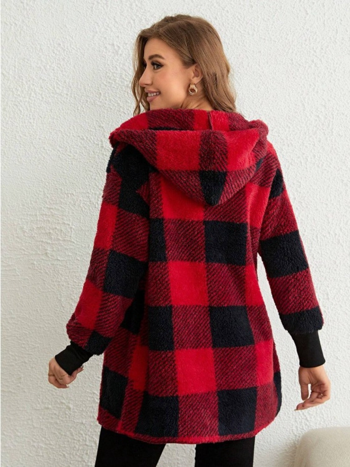 Happy Holidays Plaid Hooded Coat