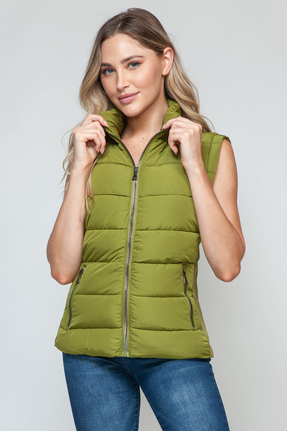 Lime Green Zip Up Turtleneck Vest with Pockets