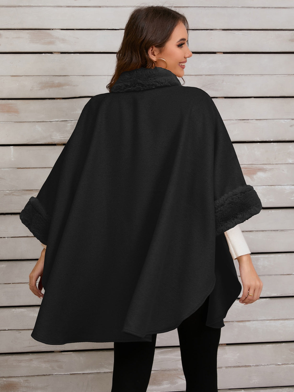 Fuzzy Trim Poncho