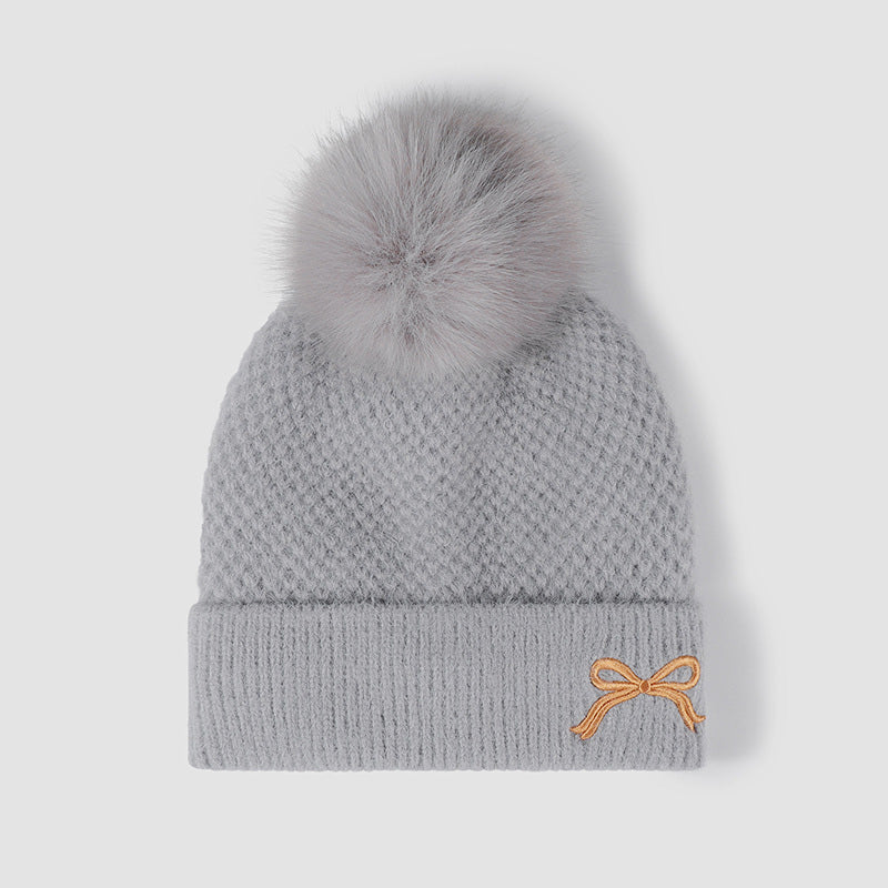 Bow Knit Hat with Pompom