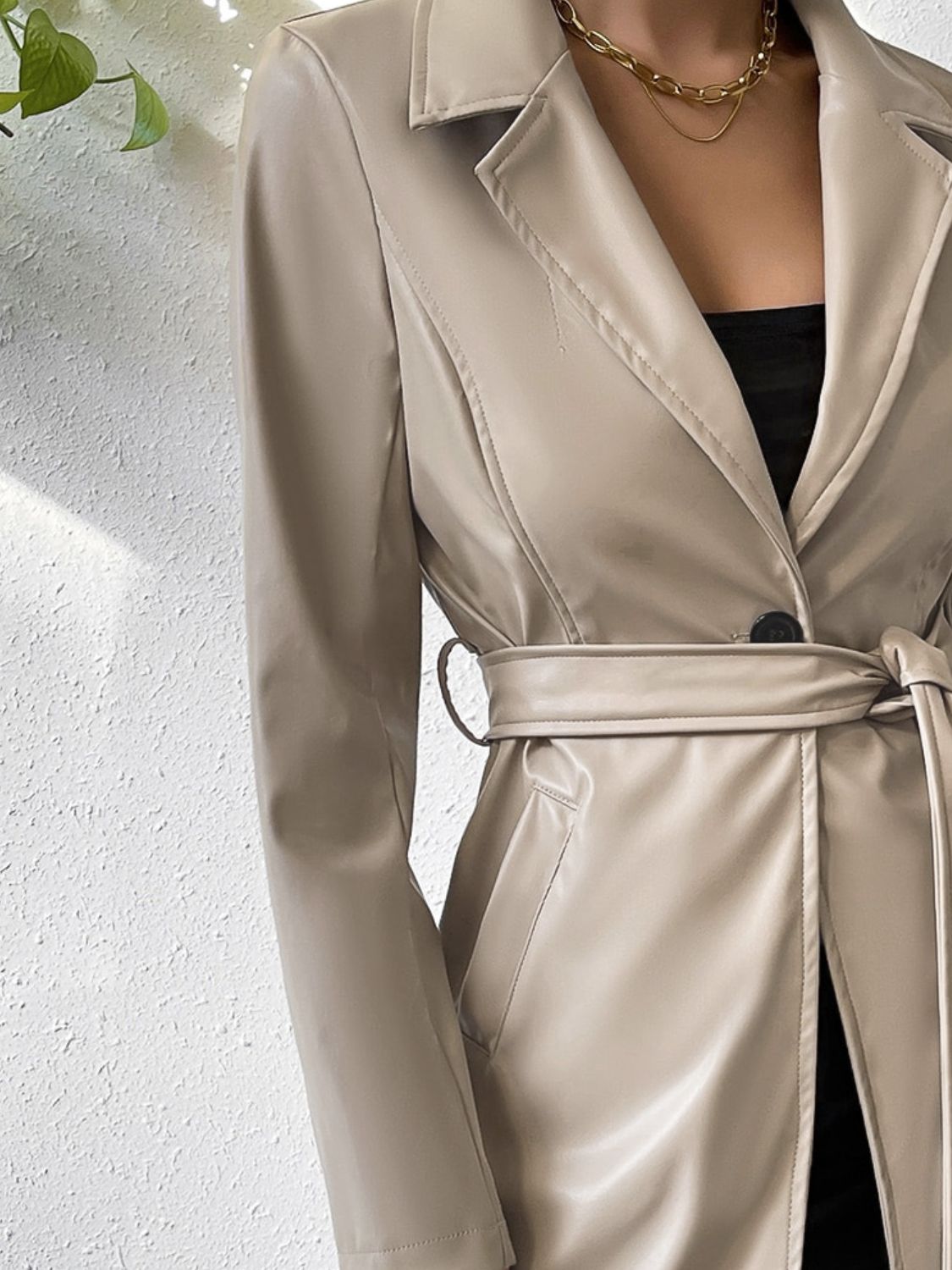 Leather Long Sleeve Trench Coat