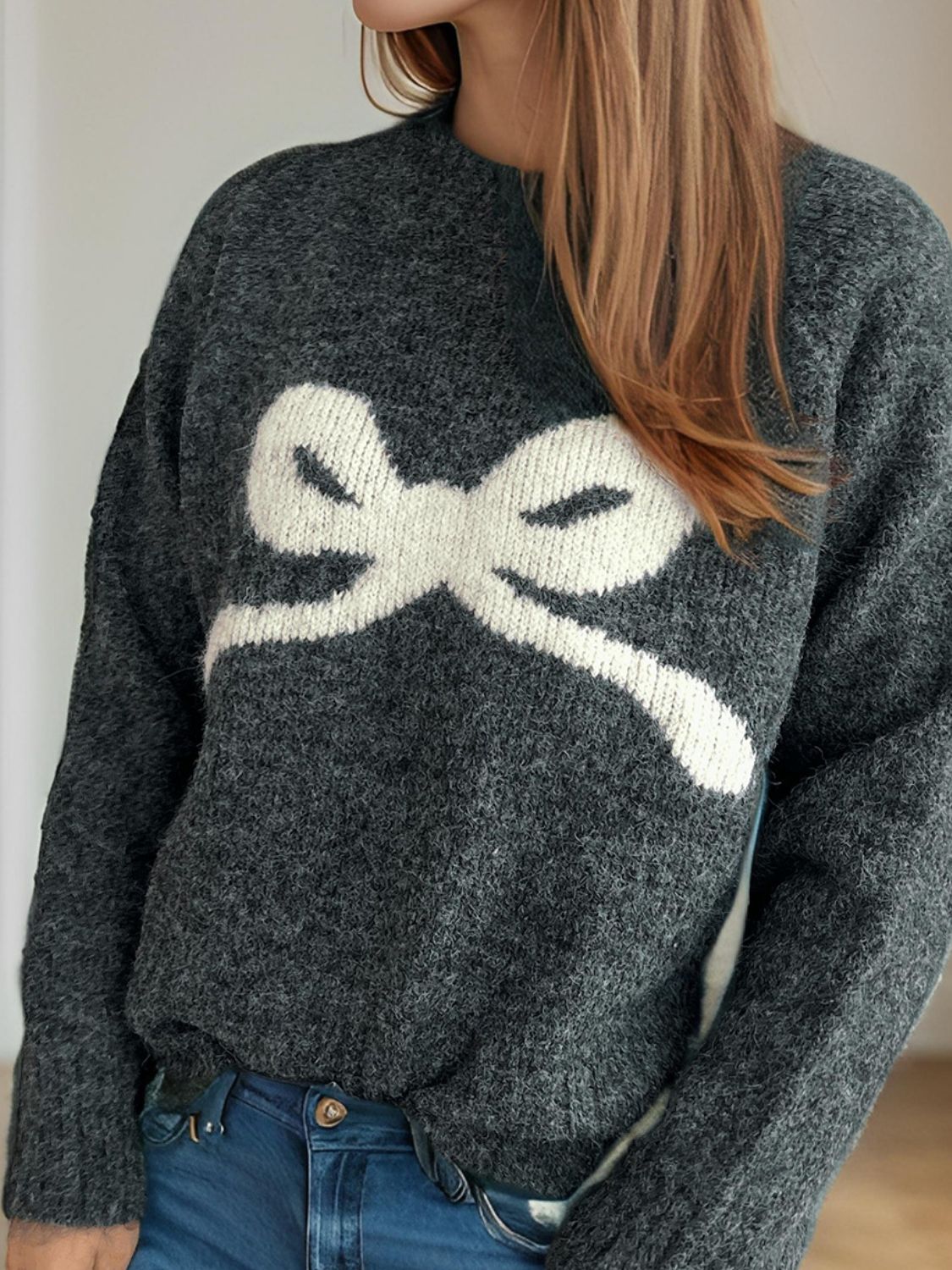 Cutesy Bow Long Sleeve Sweater