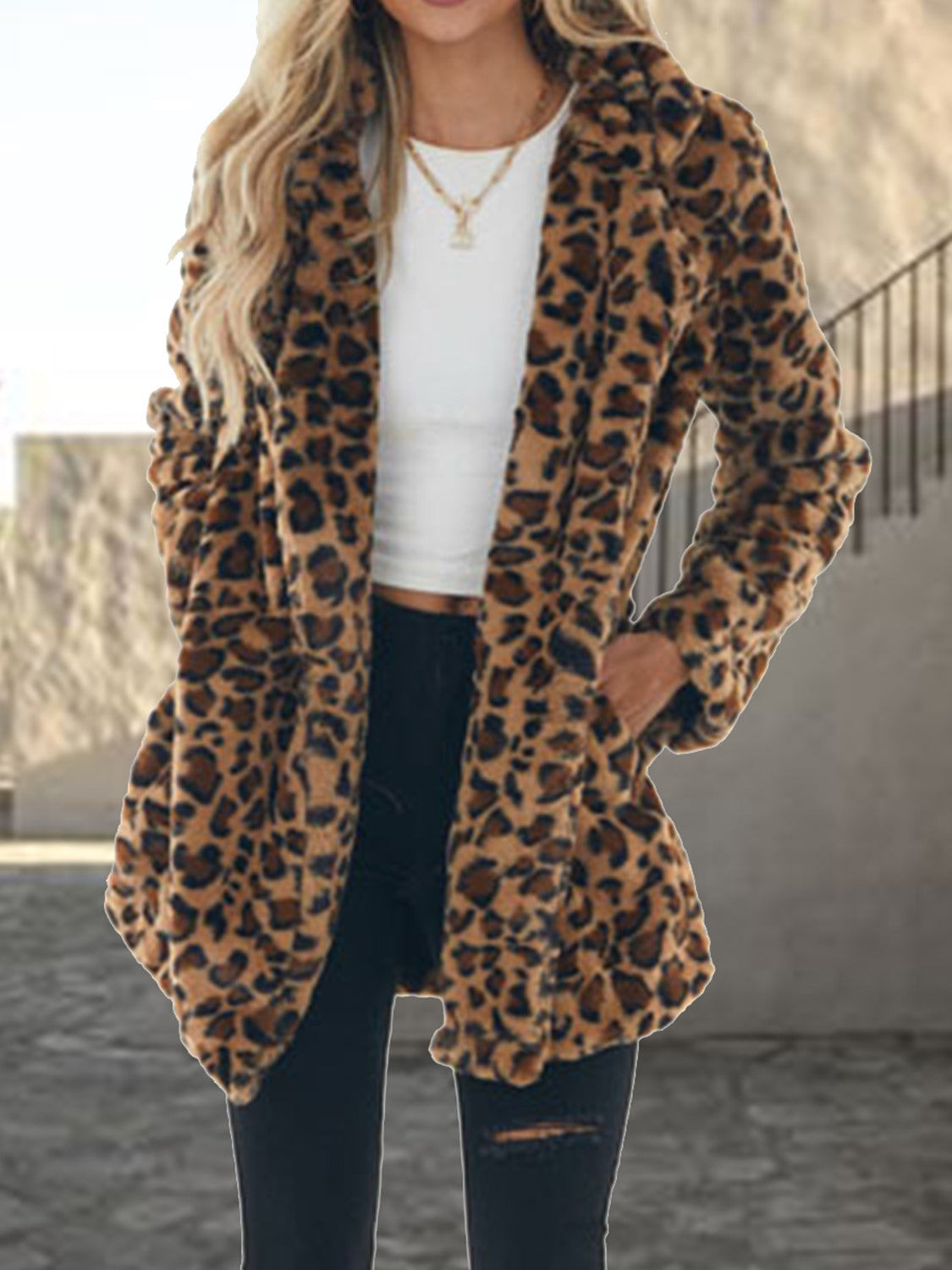 Leopard Mocha Coat with Pockets