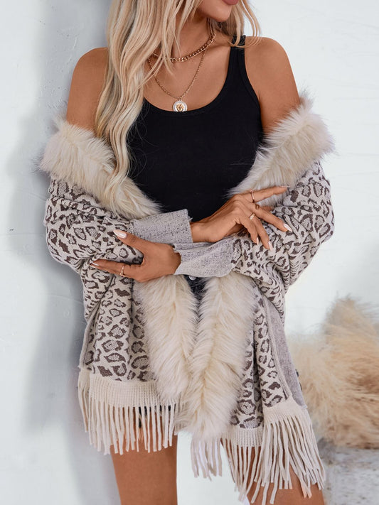 Fringe Leopard Poncho