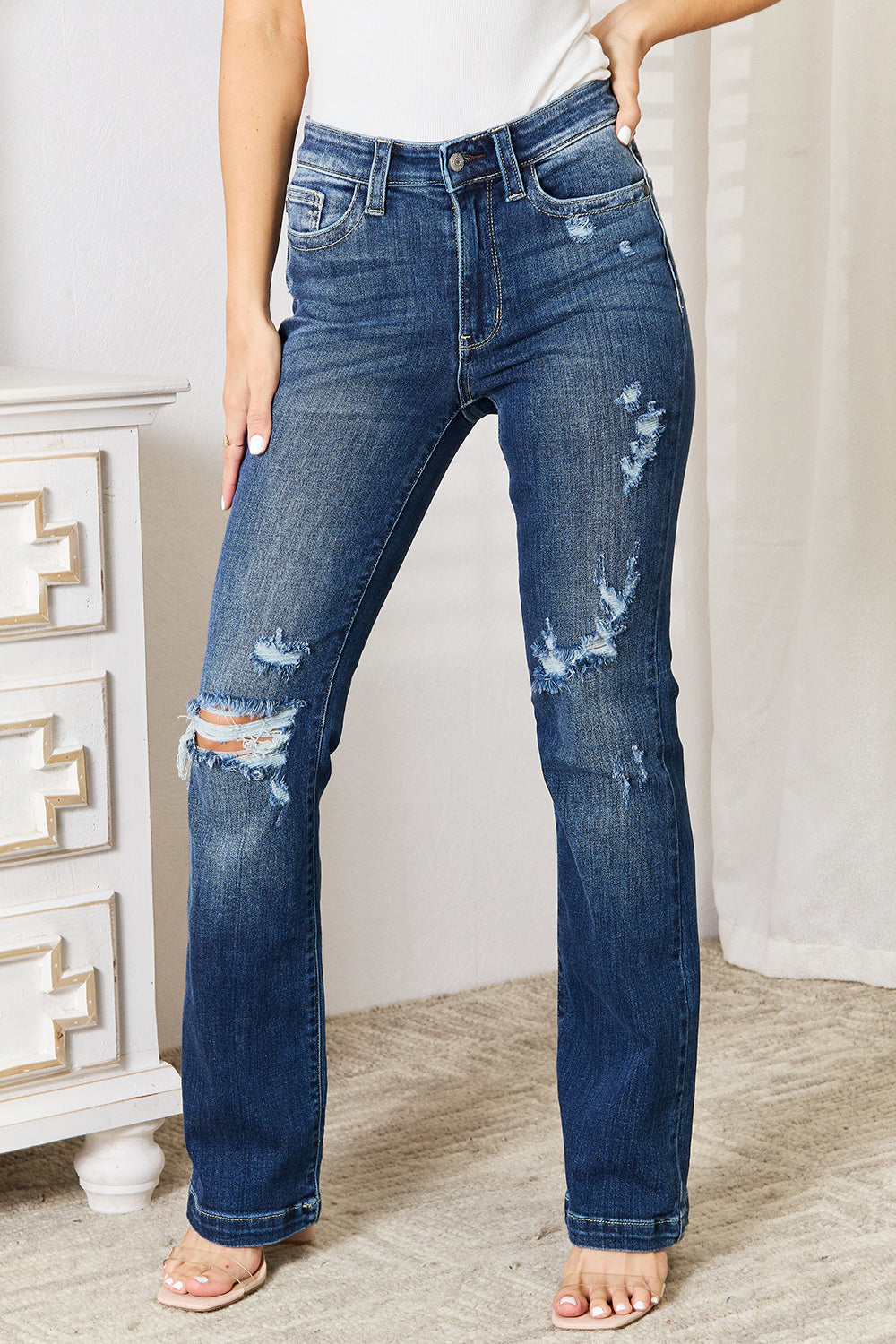 Judy Blue Mid Rise Destroy Bootcut Jeans