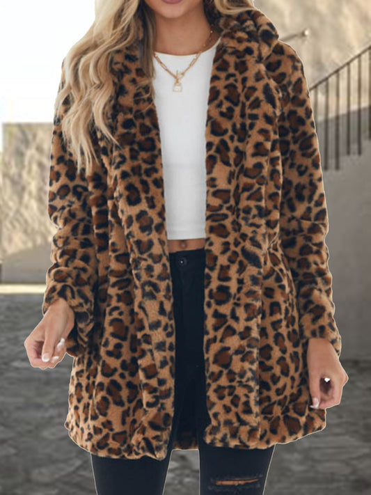 Leopard Mocha Coat with Pockets